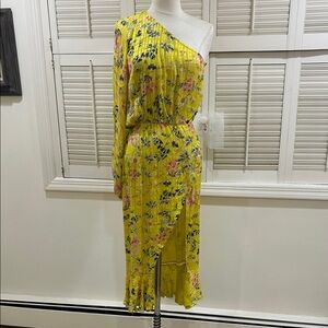 Hemant & Nandita Floral Yellow One-Shoulder Dress